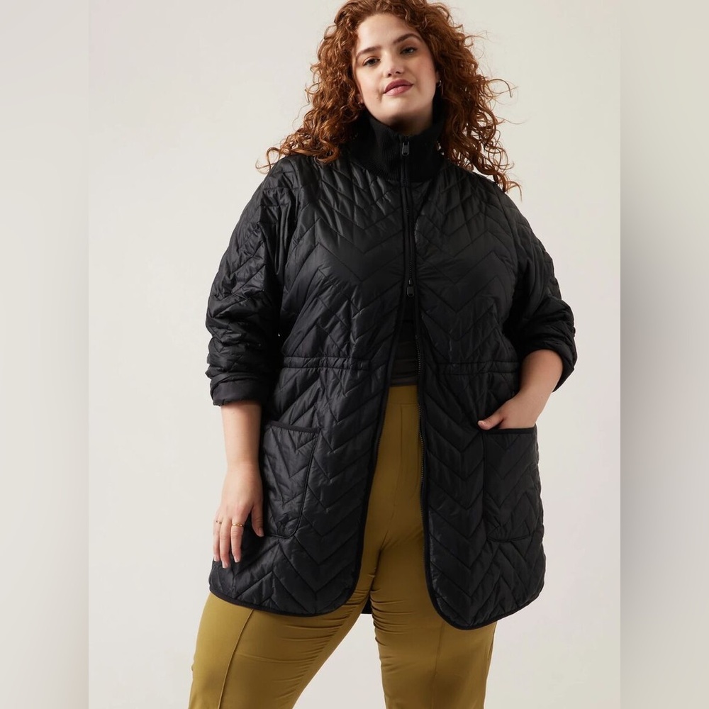 NWT Athleta Mendocino Belted Quilted Black Coat, Size 3X
